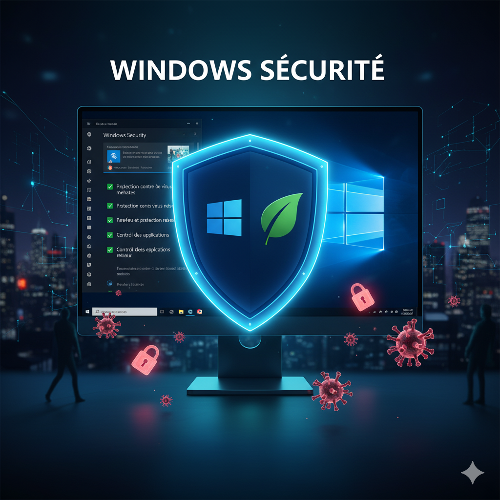 Interface de Windows Sécurité et logo de protection